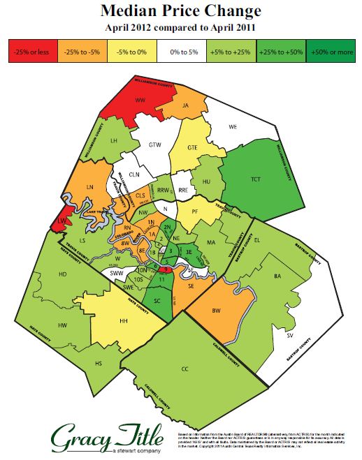 April 2012 - Austin Median Residential Home Price Change by Area